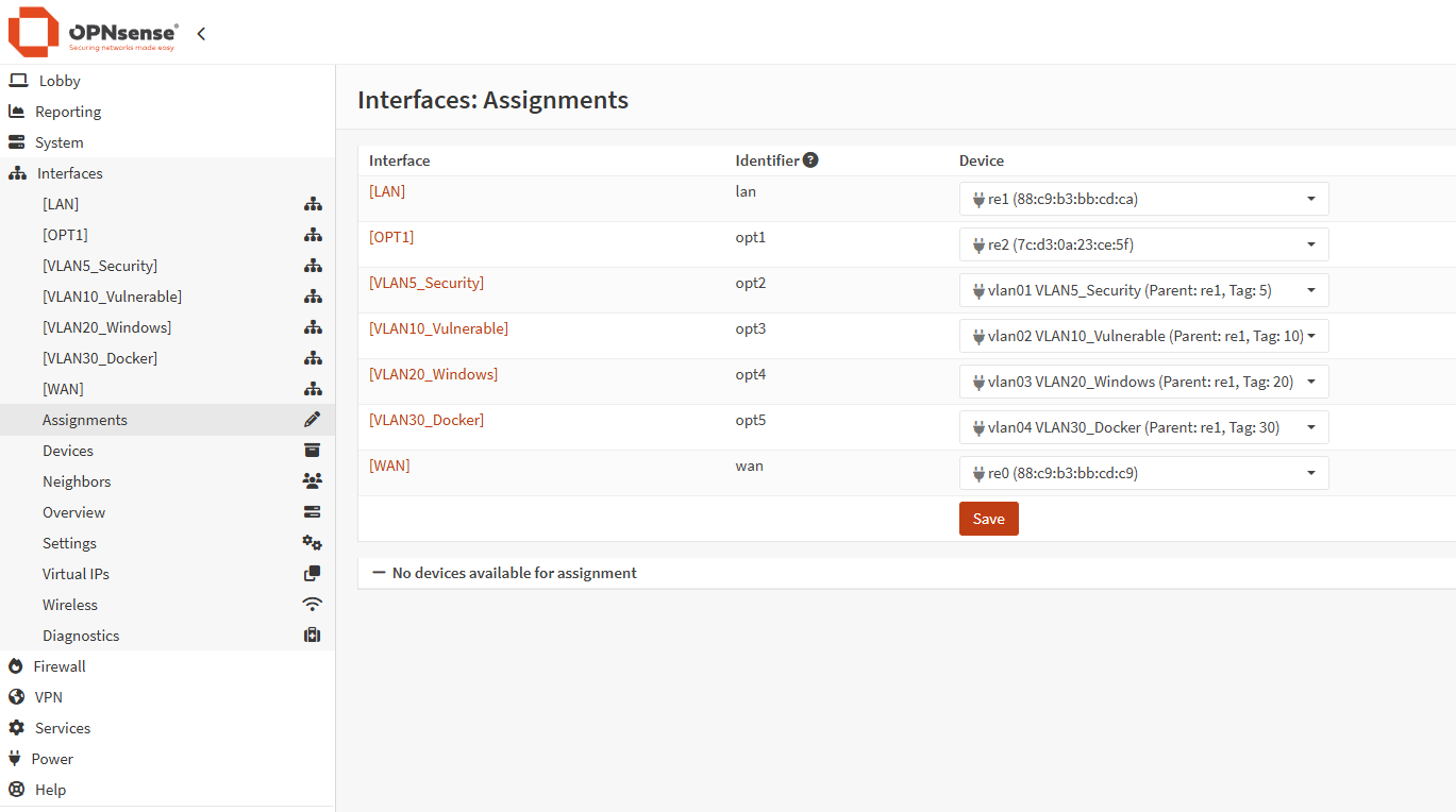 Interface Assigned on OPNSense firewall